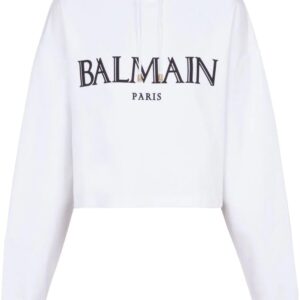 Balmain  logo-appliqué cropped hoodie