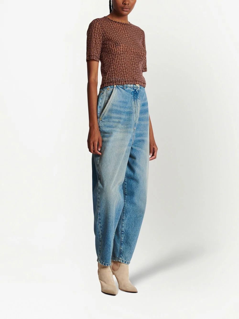 Balmain monogram-print crop top - Image 3