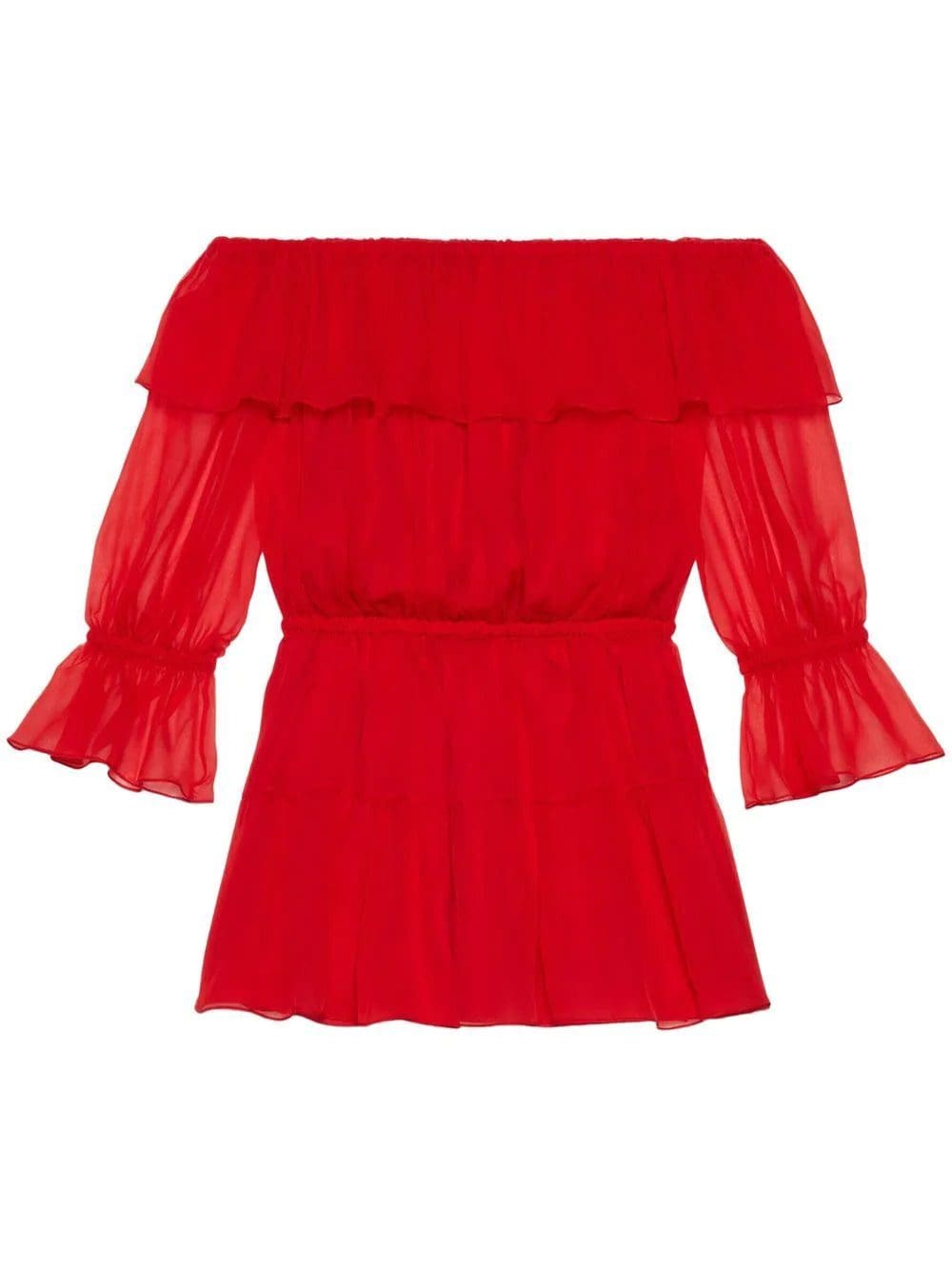 Gucci off-shoulder silk-chiffon dress