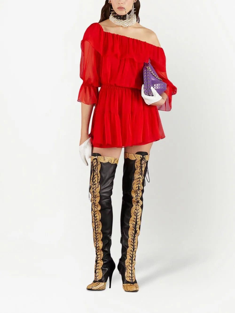Gucci off-shoulder silk-chiffon dress - Image 2