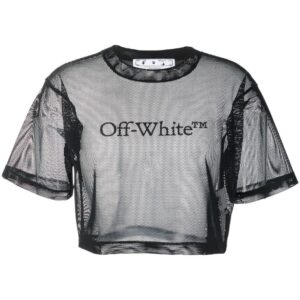 Off-White  logo-print cropped mesh T-shirt
