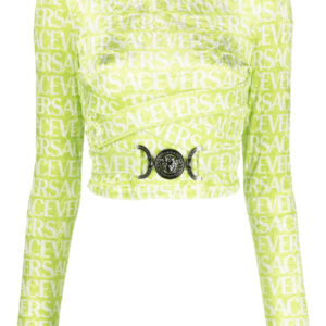 Versace logo-print cut-out crop top
