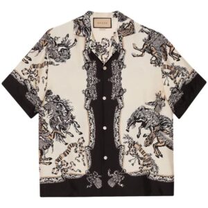 Gucci  graphic-print silk bowling shirt