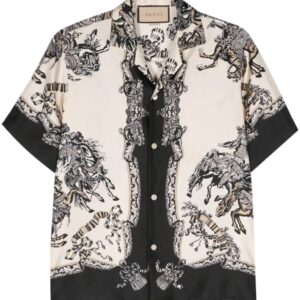 Gucci  baroque-print silk bowling shirt