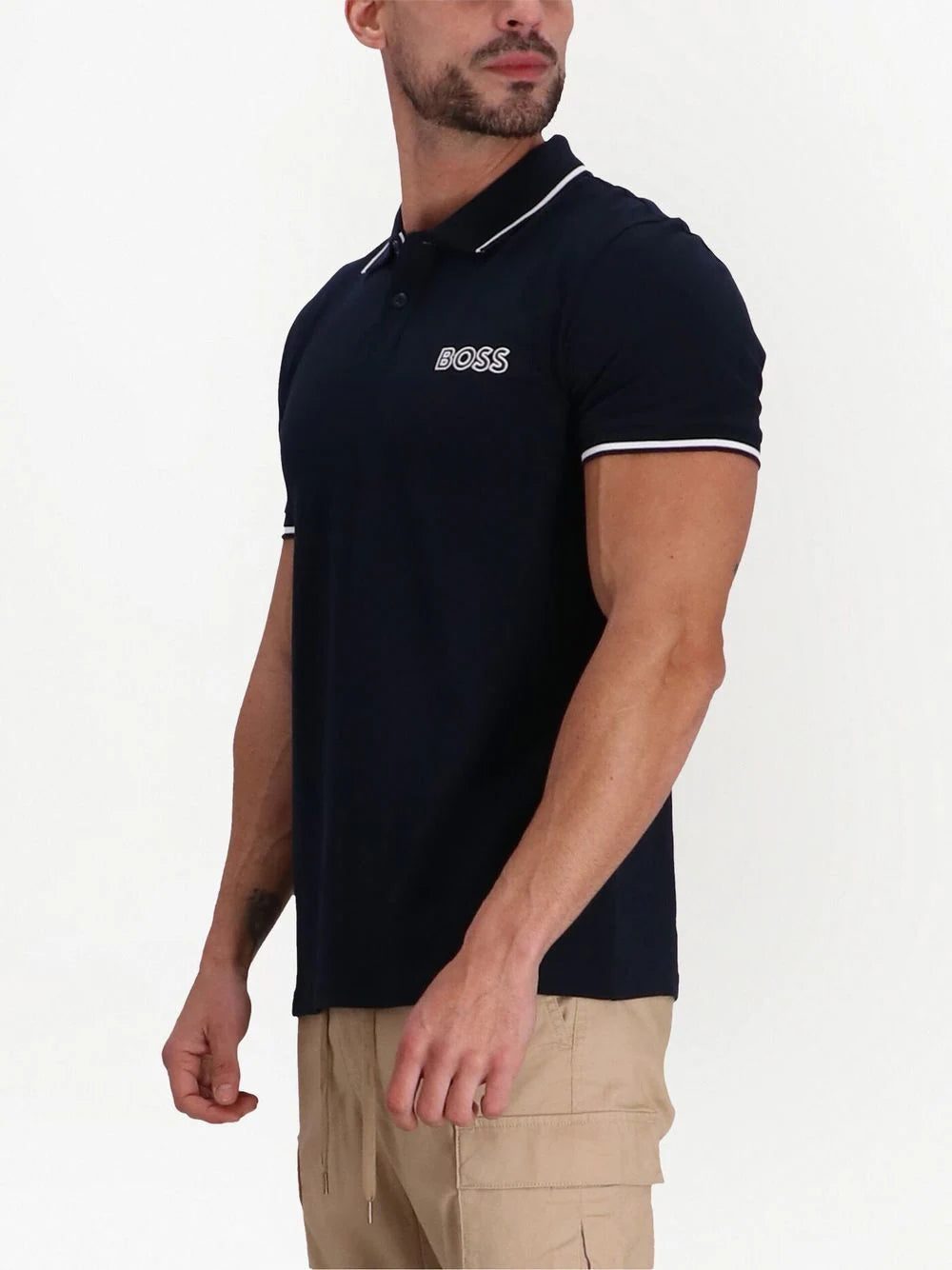 BOSS logo-embroidered stripe-trim polo - Image 3