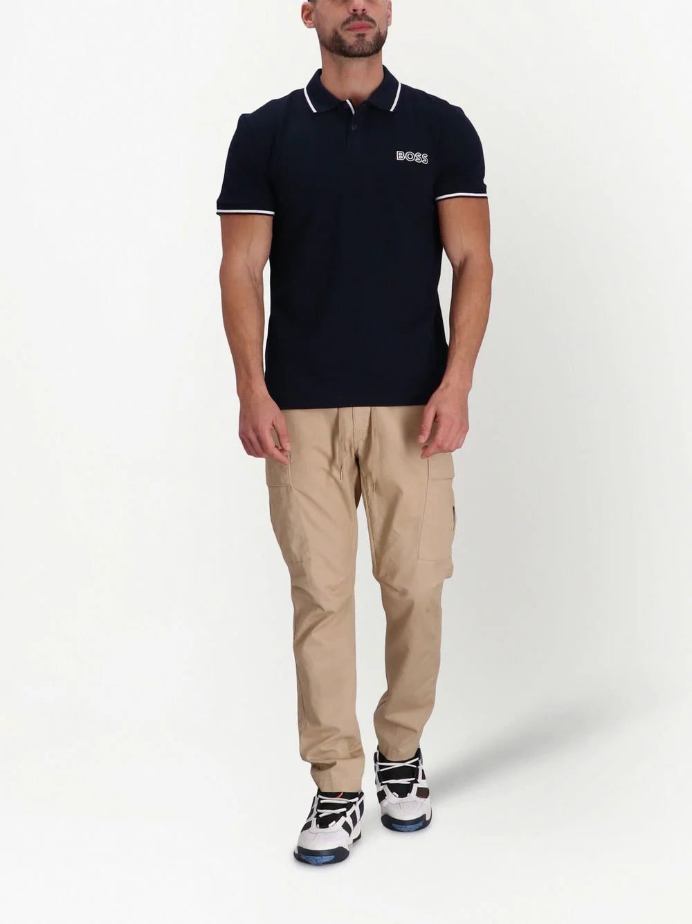 BOSS logo-embroidered stripe-trim polo - Image 2