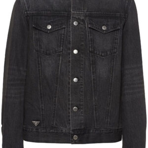 Prada collarless denim blouson jacket