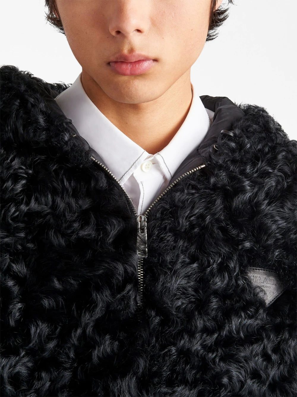 Prada logo-plaque shearling jacket - Image 4