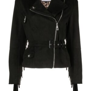 Philipp Plein  star studded fringed biker jacket