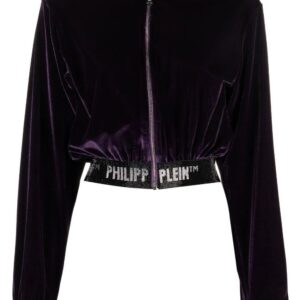 Philipp Plein  logo-embellishment velour hoodie