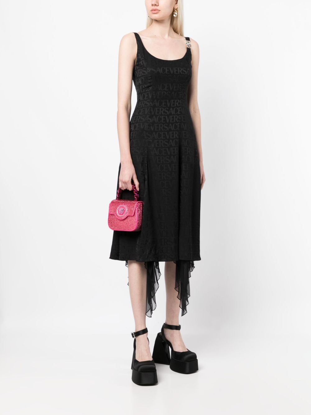 Versace logo-jacquard ruffle-detail dress - Image 2