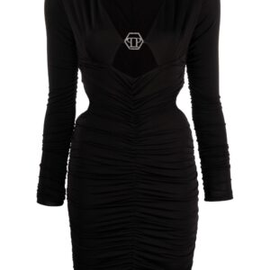 Philipp Plein logo-plaque ruched minidress