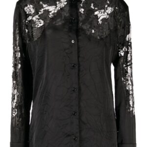 Versace  sheer-lace crinkled satin shirt
