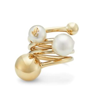 Jimmy Choo debossed-logo multi-pearl ring