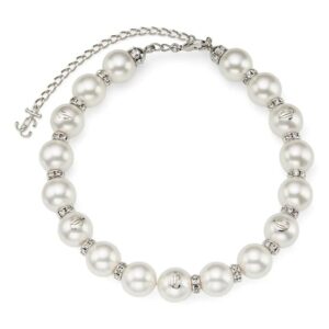 Jimmy Choo debossed-logo pearl-detail necklace