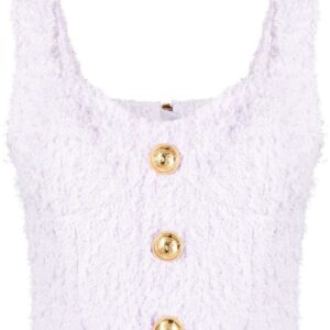 Balmain embossed-button tweed crop top