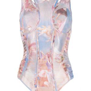 Balmain Sky-print tulle bodysuit