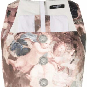 Balmain  Sky-print leather crop top
