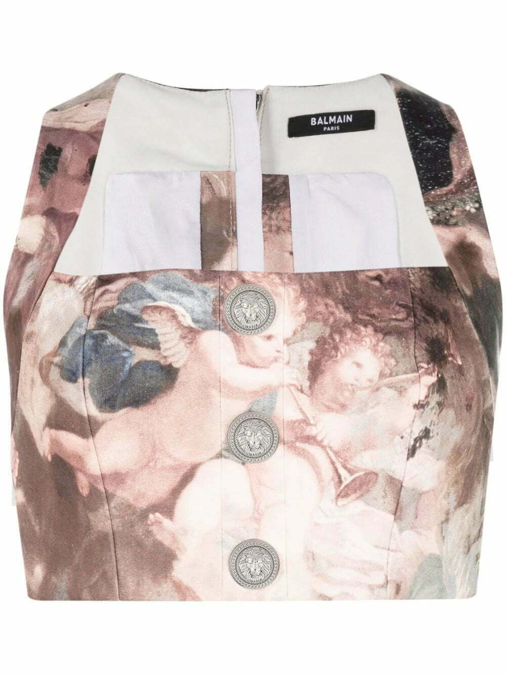 Balmain Sky-print leather crop top