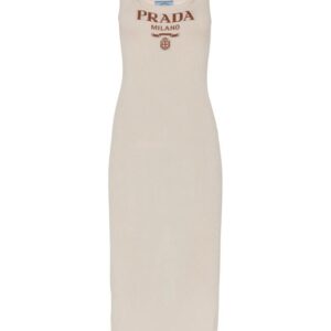 Prada  logo-intarsia silk midi dress