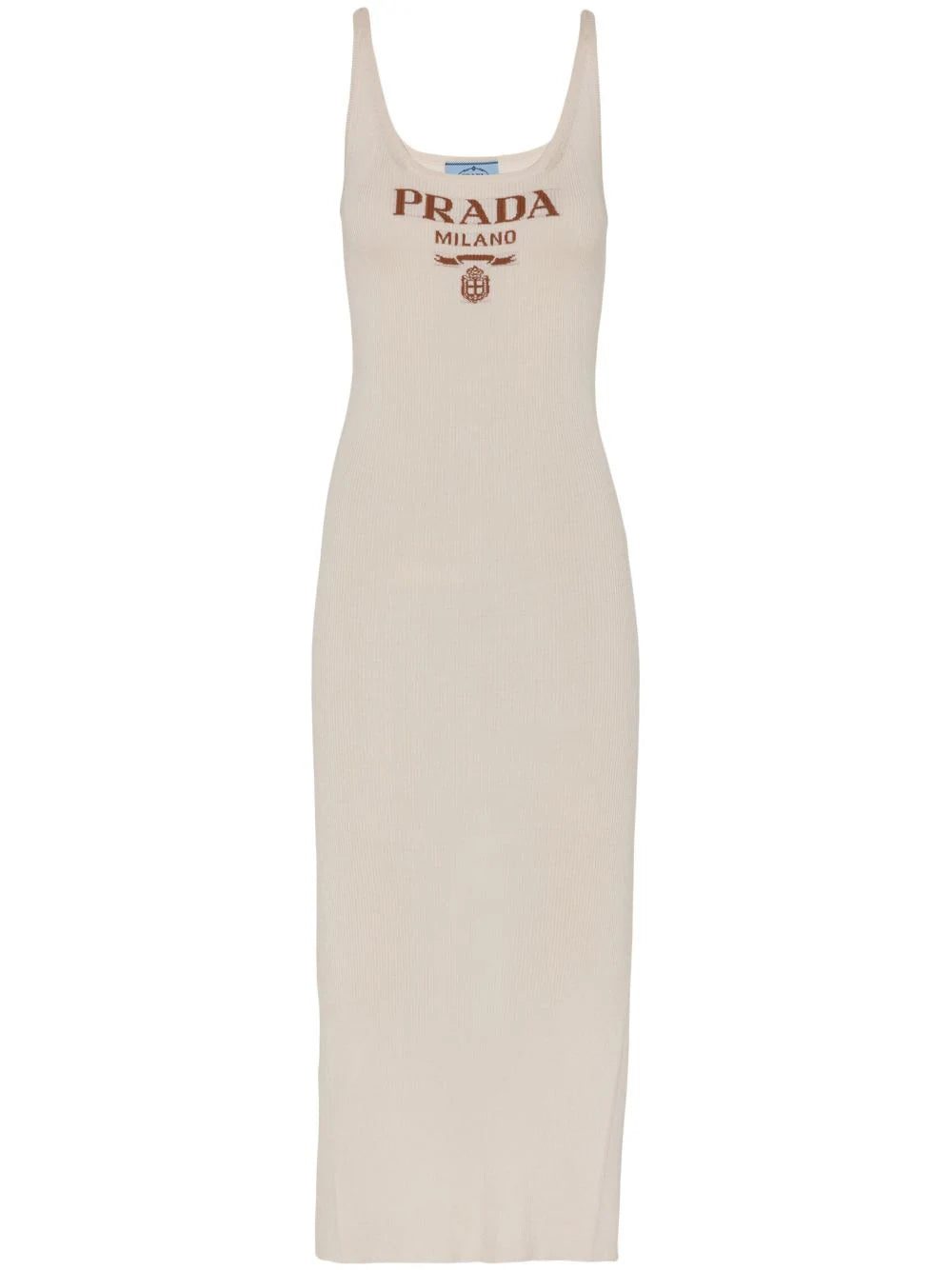 Prada logo-intarsia silk midi dress