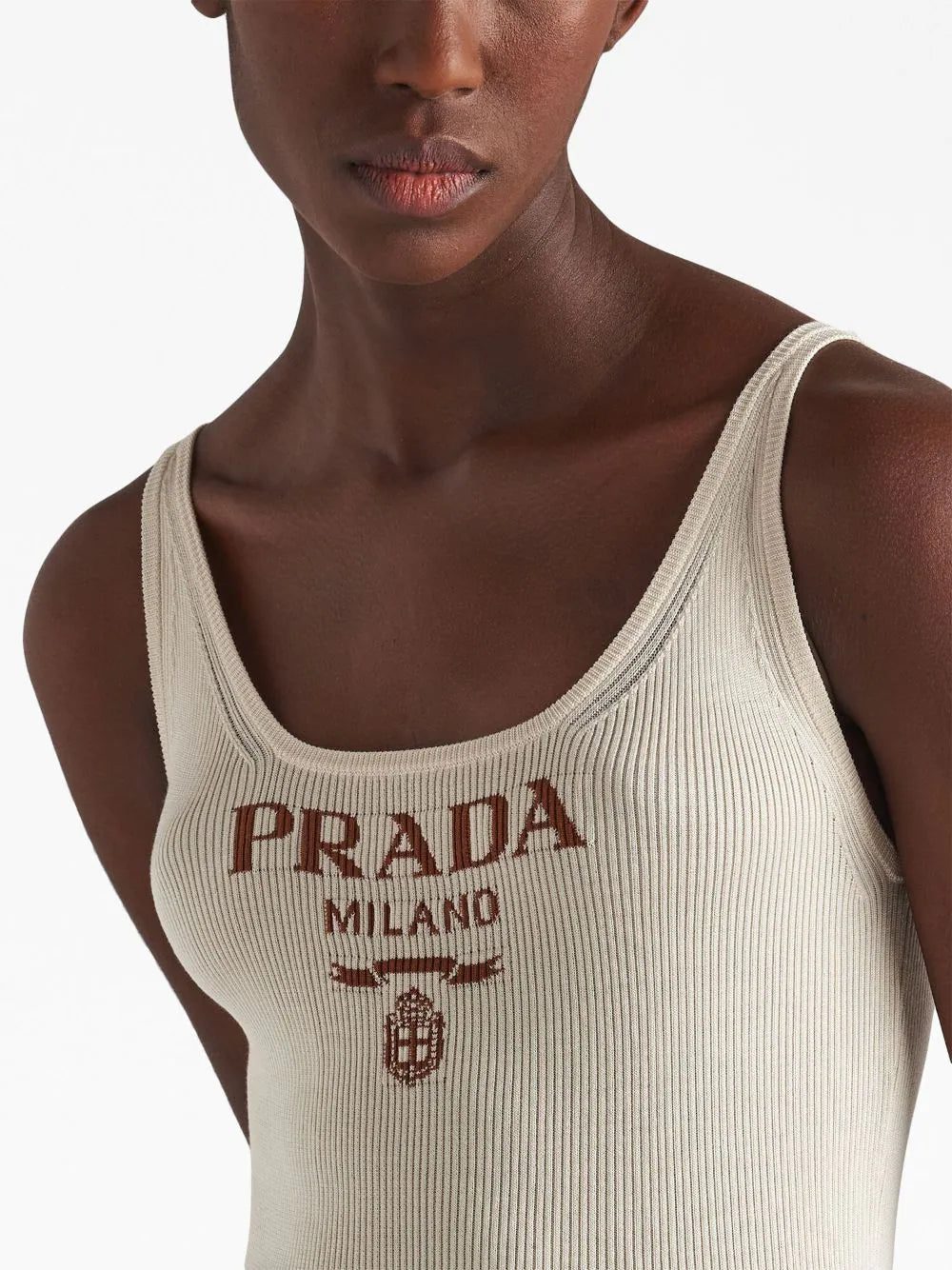 Prada logo-intarsia silk midi dress - Image 4