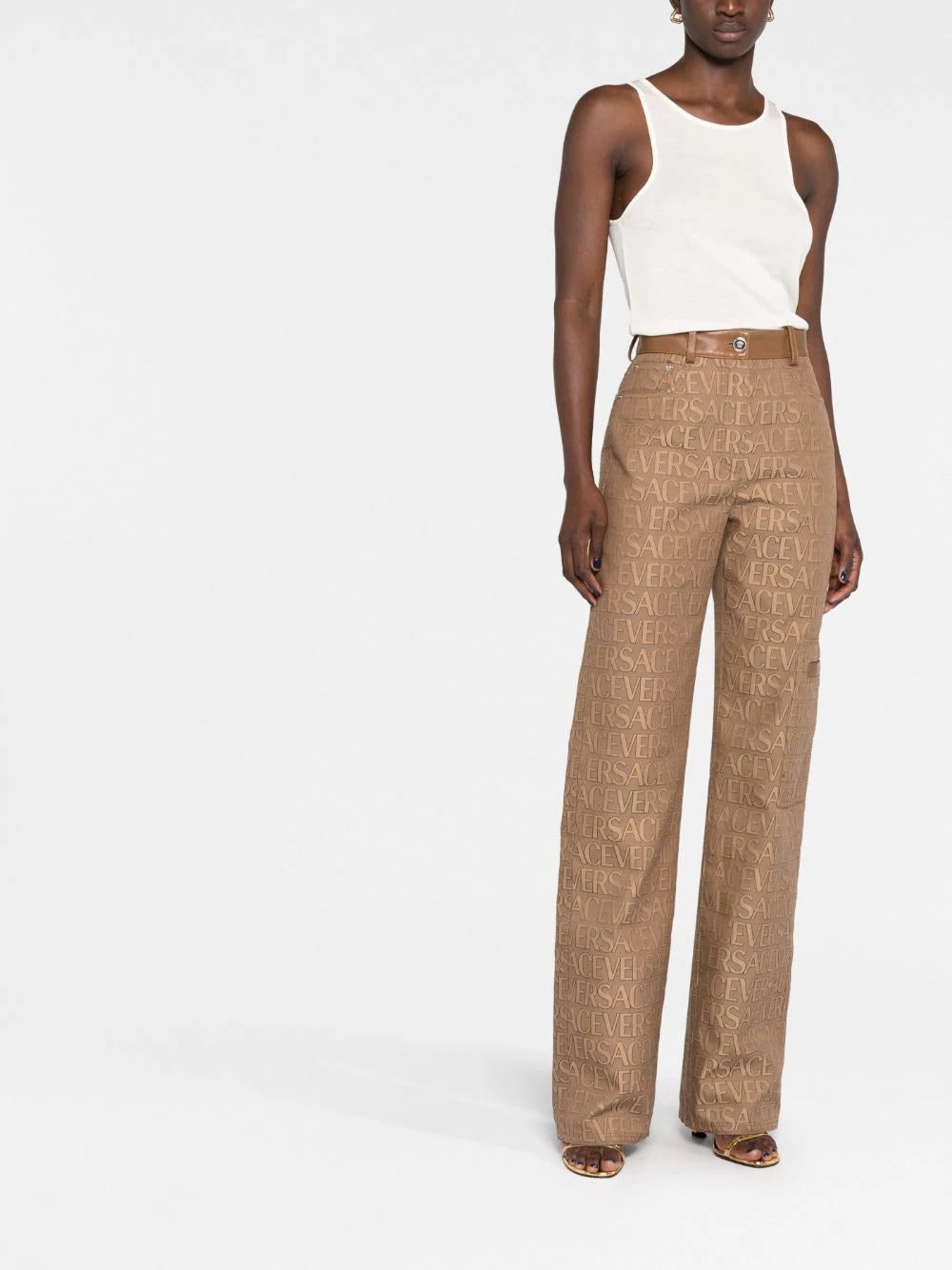 Versace logo-jacquard straight-leg trousers - Image 2