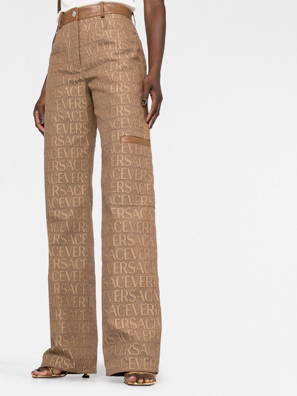 Versace logo-jacquard straight-leg trousers - Image 3