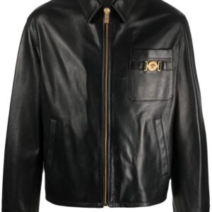 Versace Medusa logo-plaque leather jacket