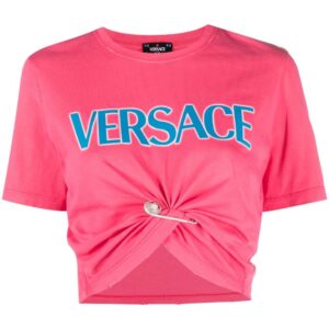 Versace  safety pin-embellished cropped T-shirt