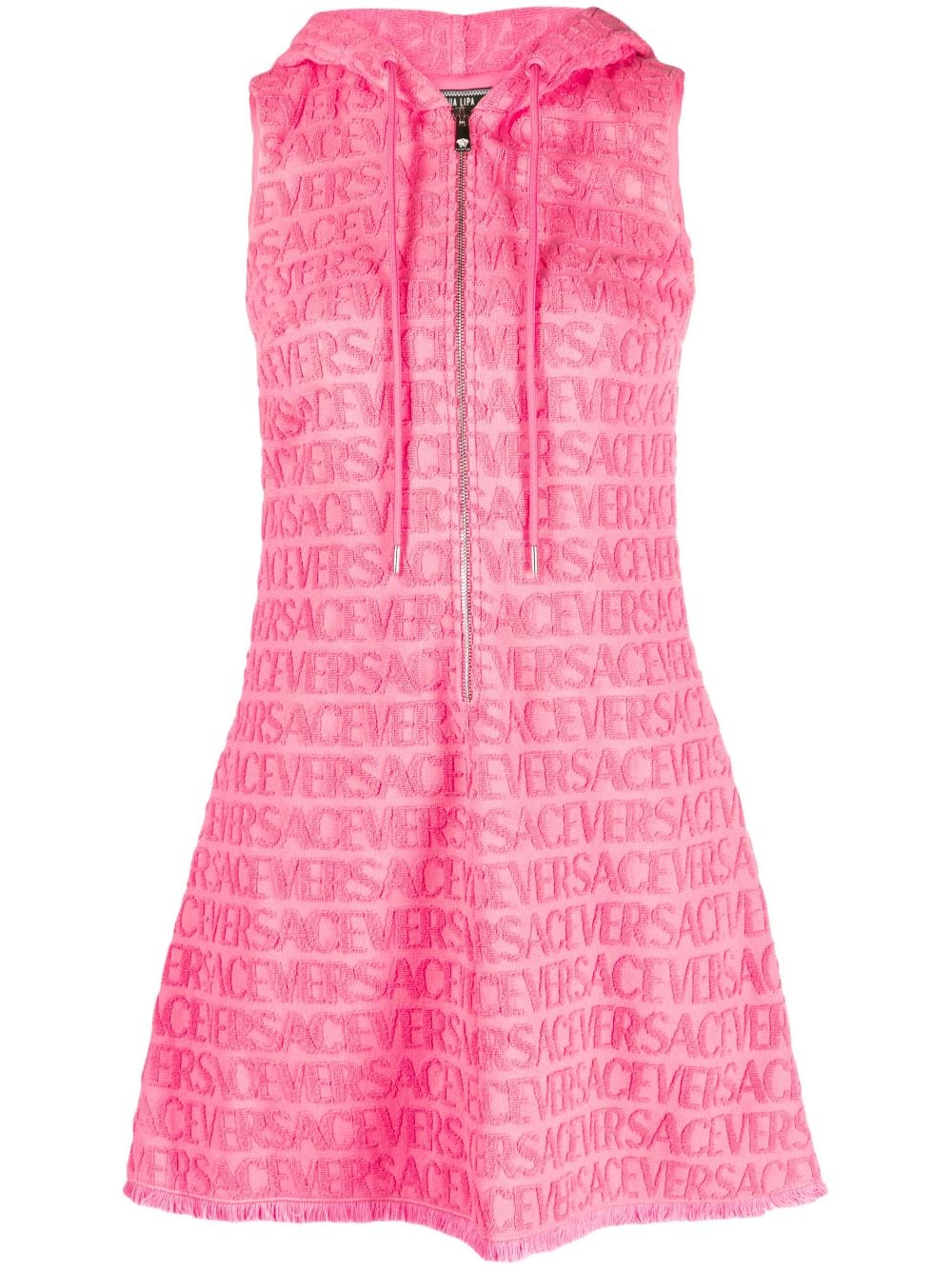Versace x Dua Lipa Allover logo-embossed hooded dress