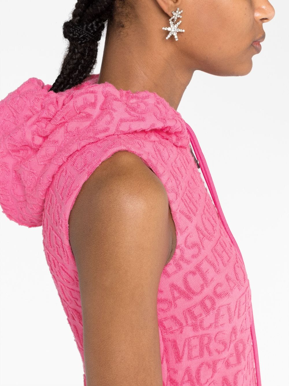 Versace x Dua Lipa Allover logo-embossed hooded dress - Image 3