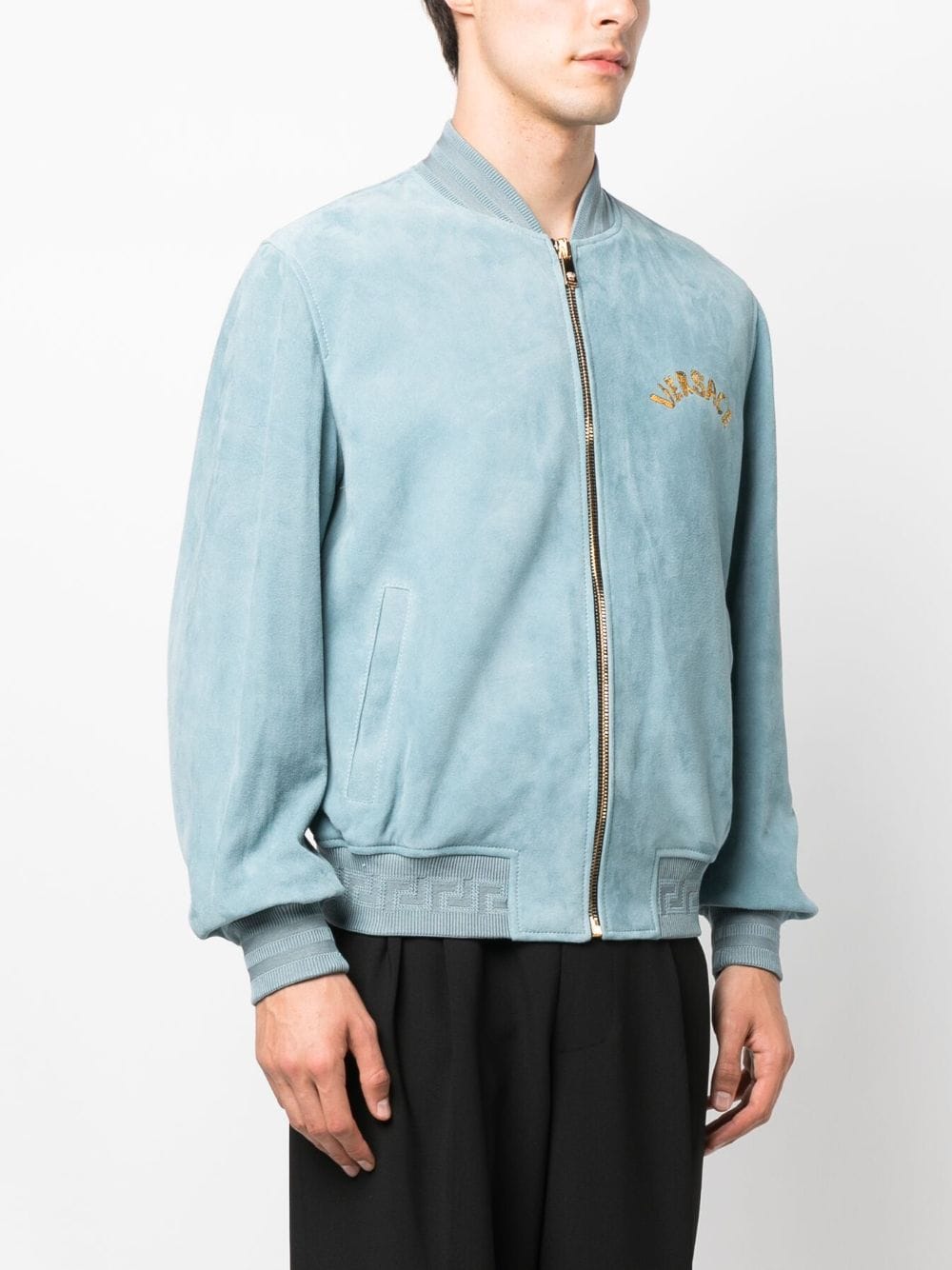 Versace logo-embroidered suede bomber jacket - Image 3
