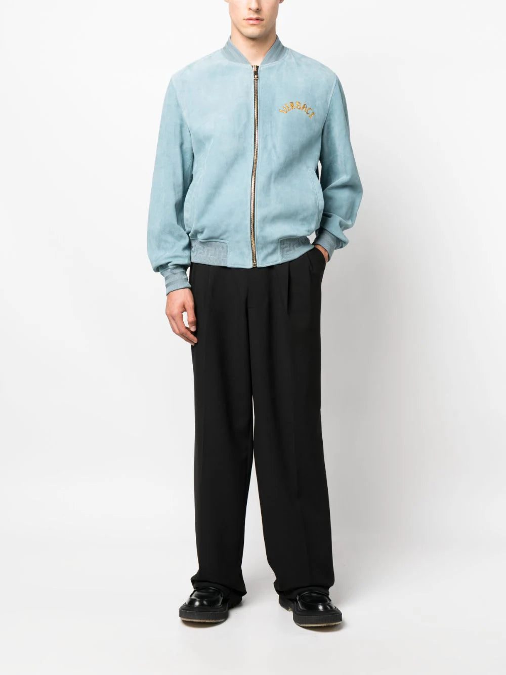 Versace logo-embroidered suede bomber jacket - Image 2