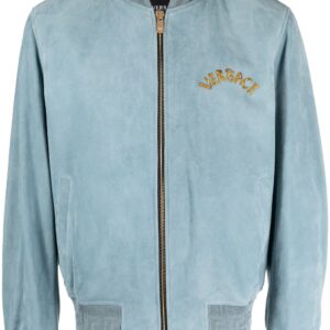 Versace logo-embroidered suede bomber jacket