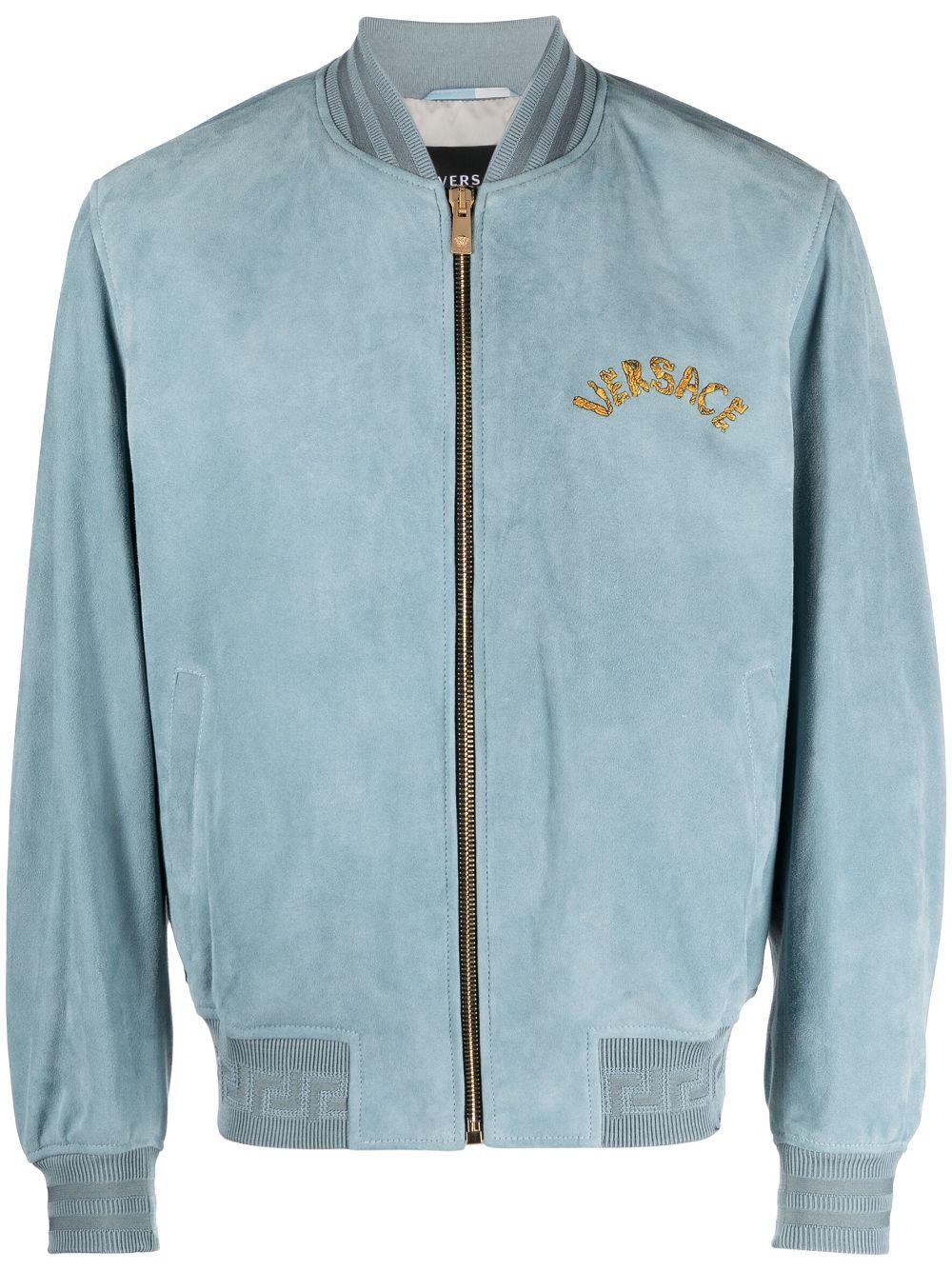 Versace logo-embroidered suede bomber jacket