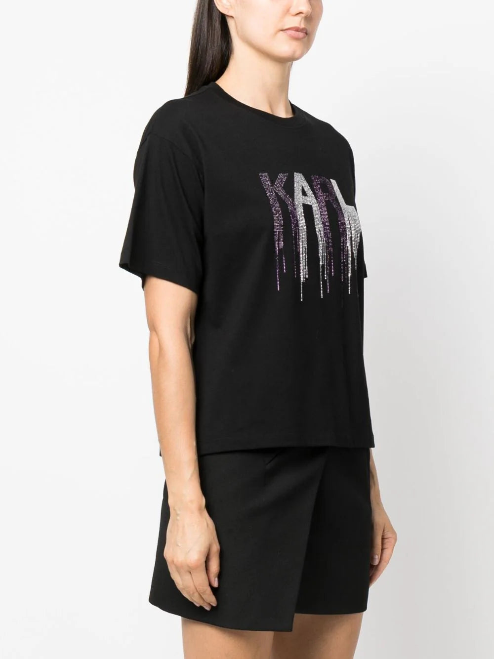 Karl Lagerfeld rhinestone-embellished logo-print T-shirt - Image 3