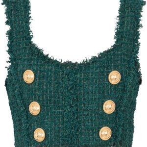 Balmain 6-Buttons tweed cropped top