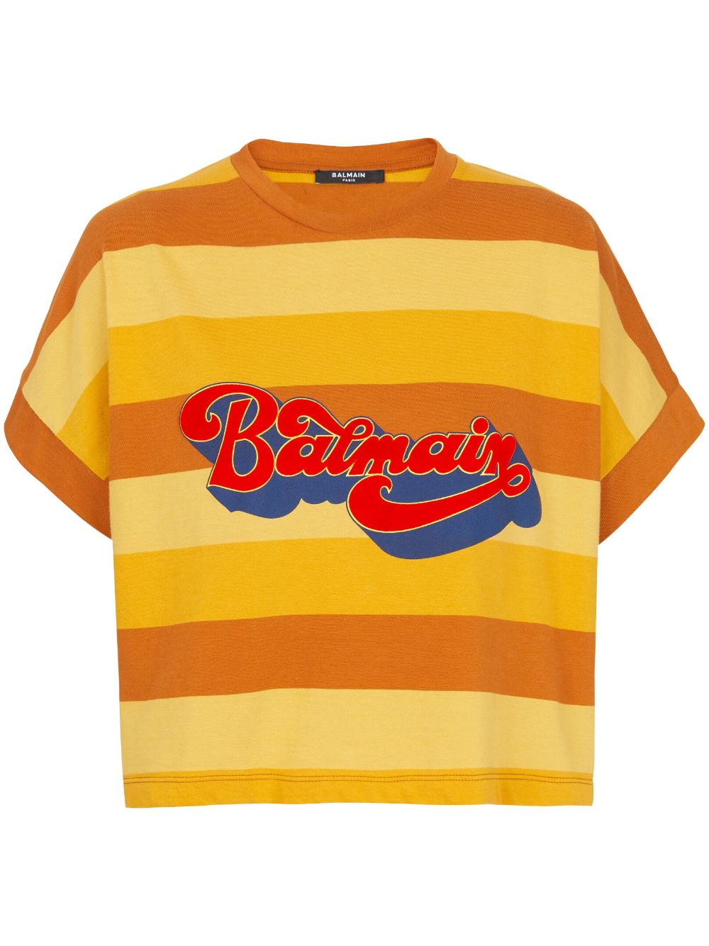 Balmain logo-print striped cropped T-shirt