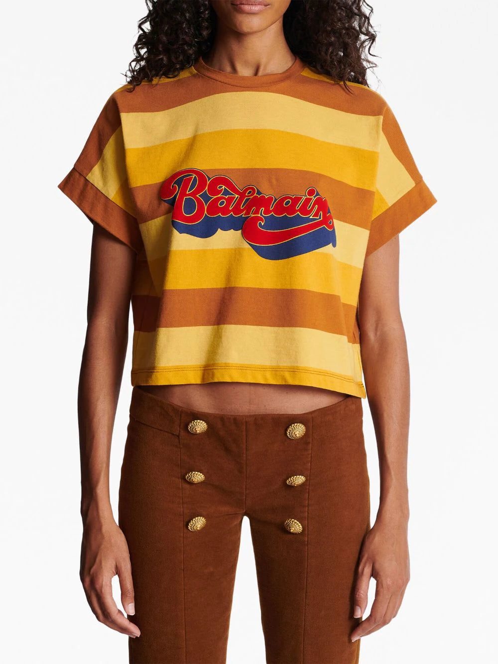Balmain logo-print striped cropped T-shirt - Image 4