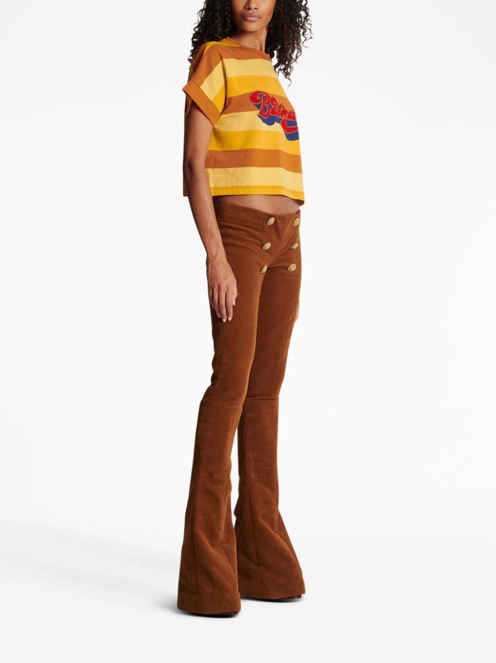 Balmain logo-print striped cropped T-shirt - Image 2