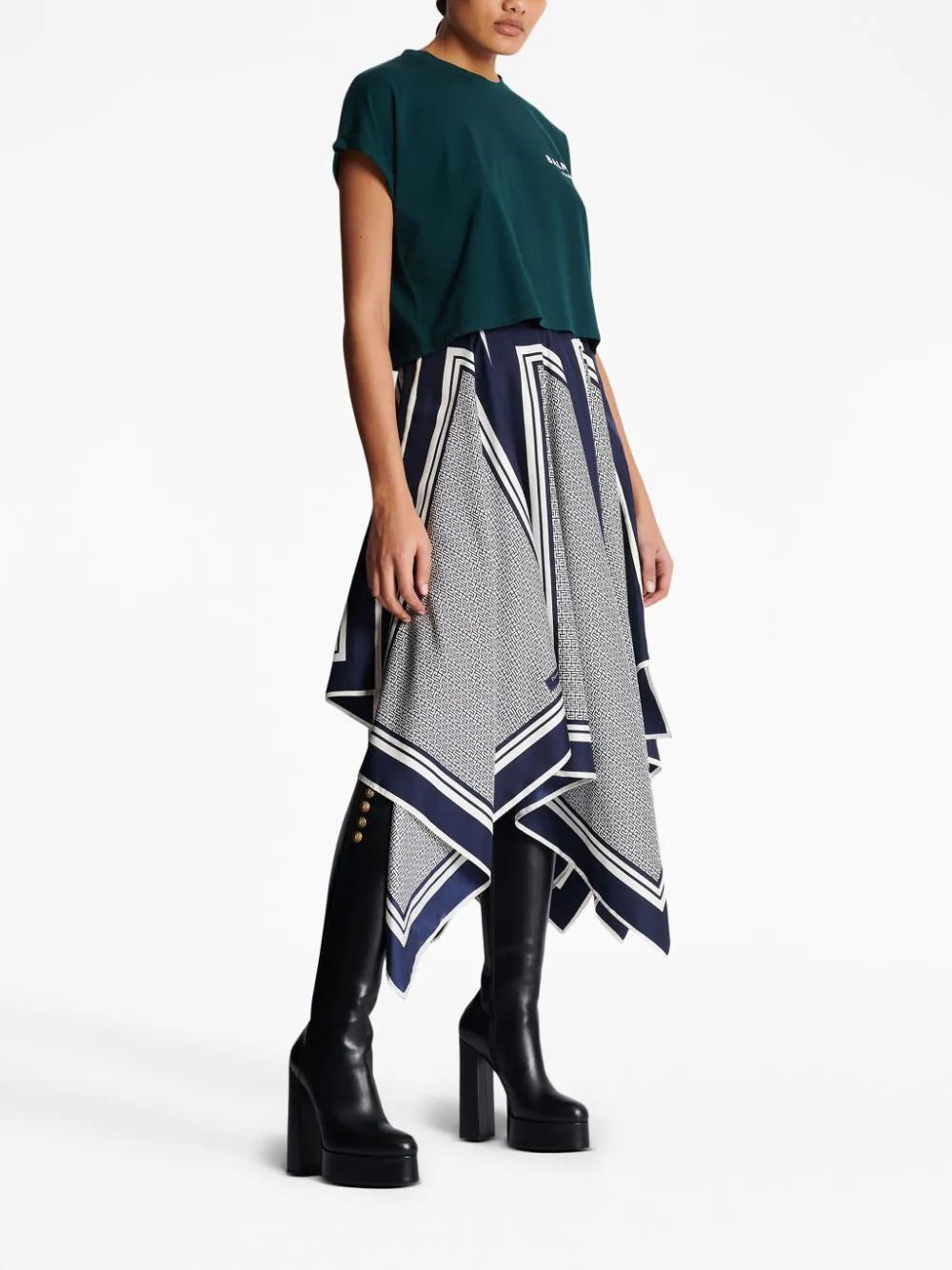 Balmain flocked-logo cropped T-shirt - Image 3