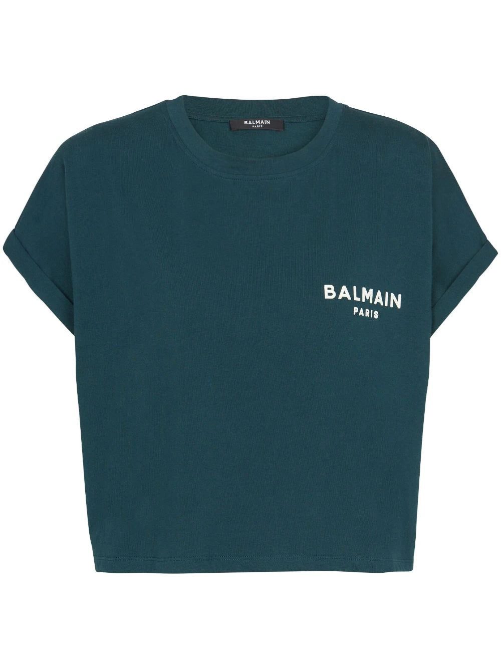 Balmain flocked-logo cropped T-shirt