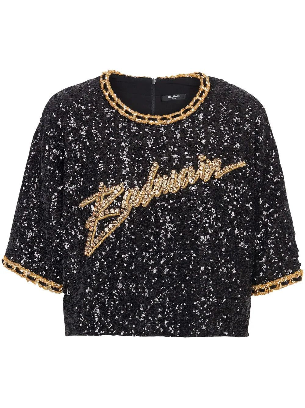 Balmain logo-embroidery sequin top