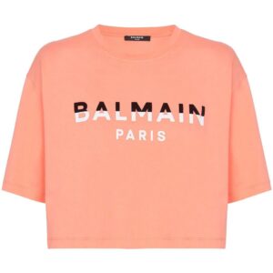 Balmain  flocked-logo cropped T-shirt