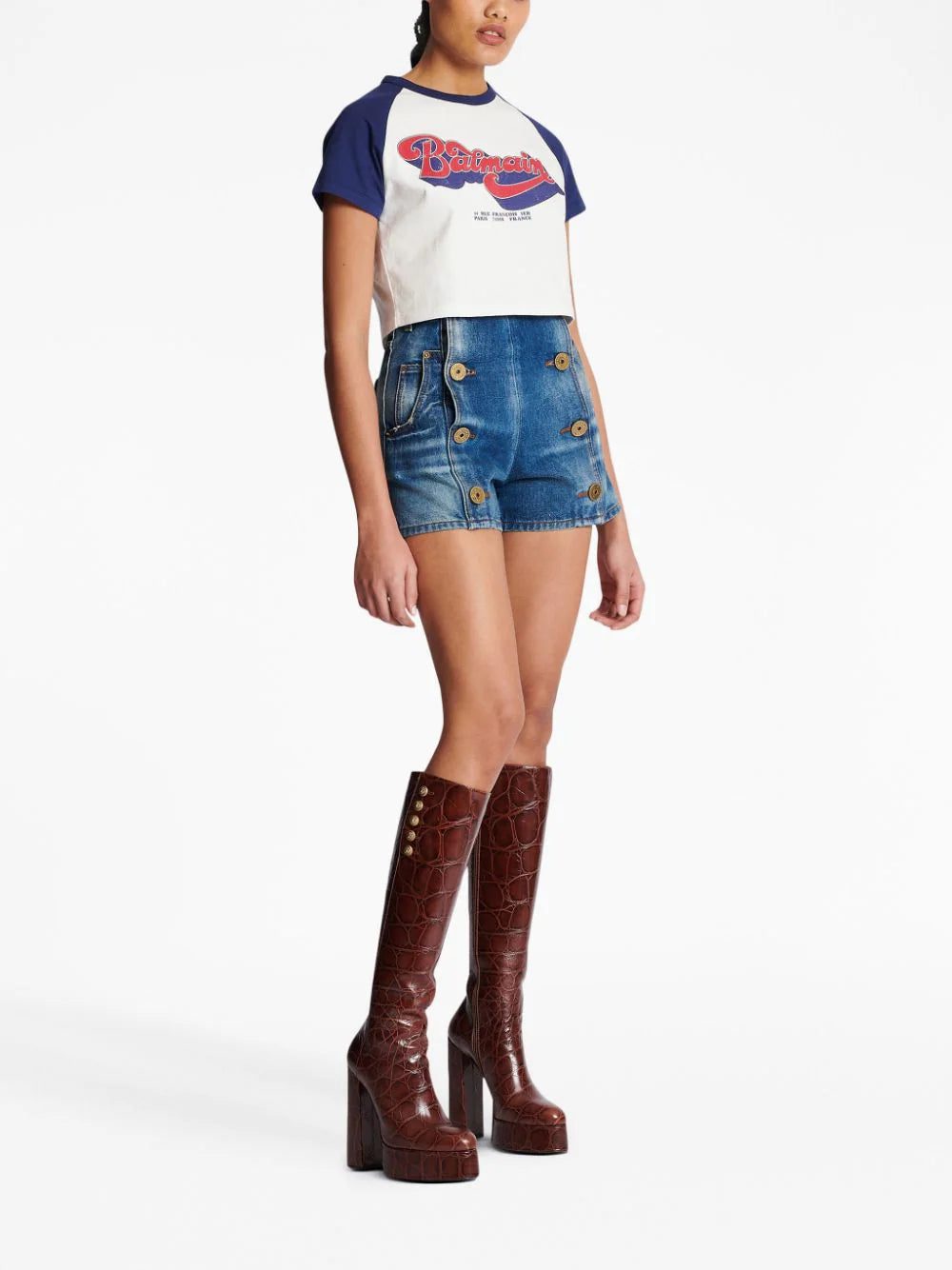 Balmain logo-print cropped T-shirt - Image 3