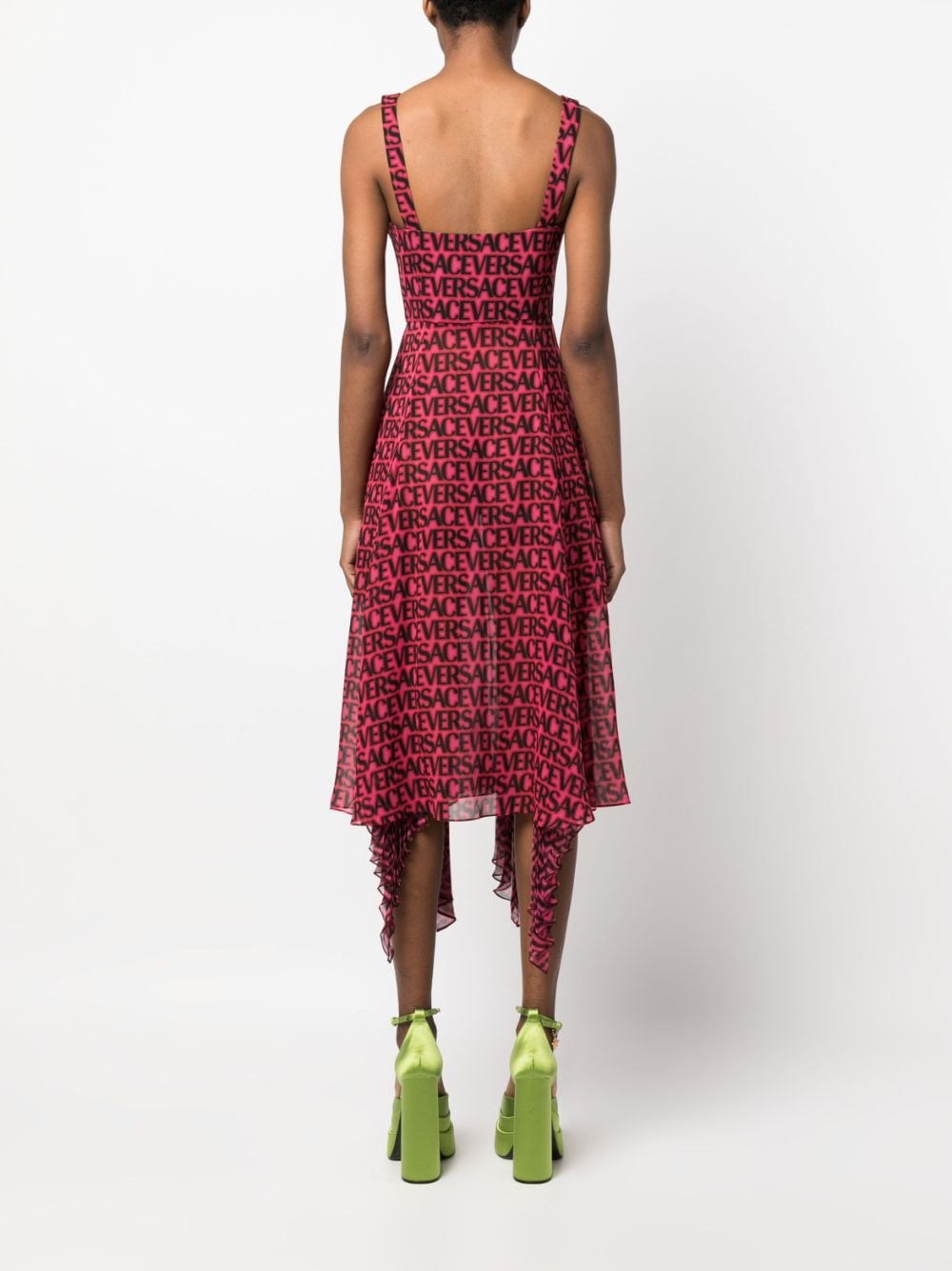 Versace logo-print asymmetric-hem silk dress - Image 4