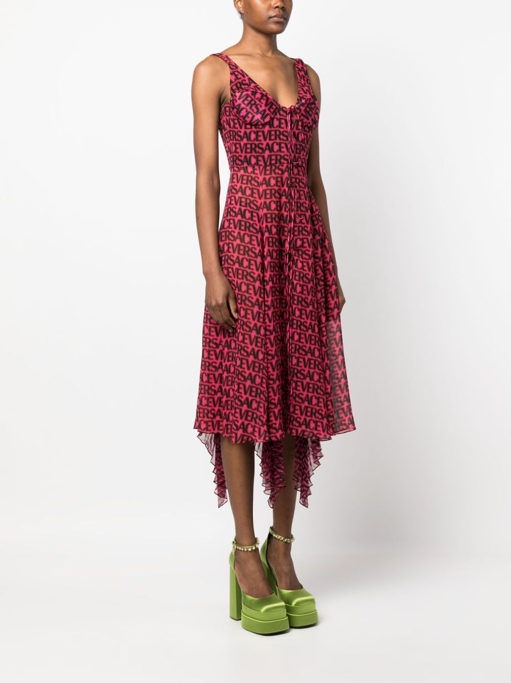 Versace logo-print asymmetric-hem silk dress - Image 3
