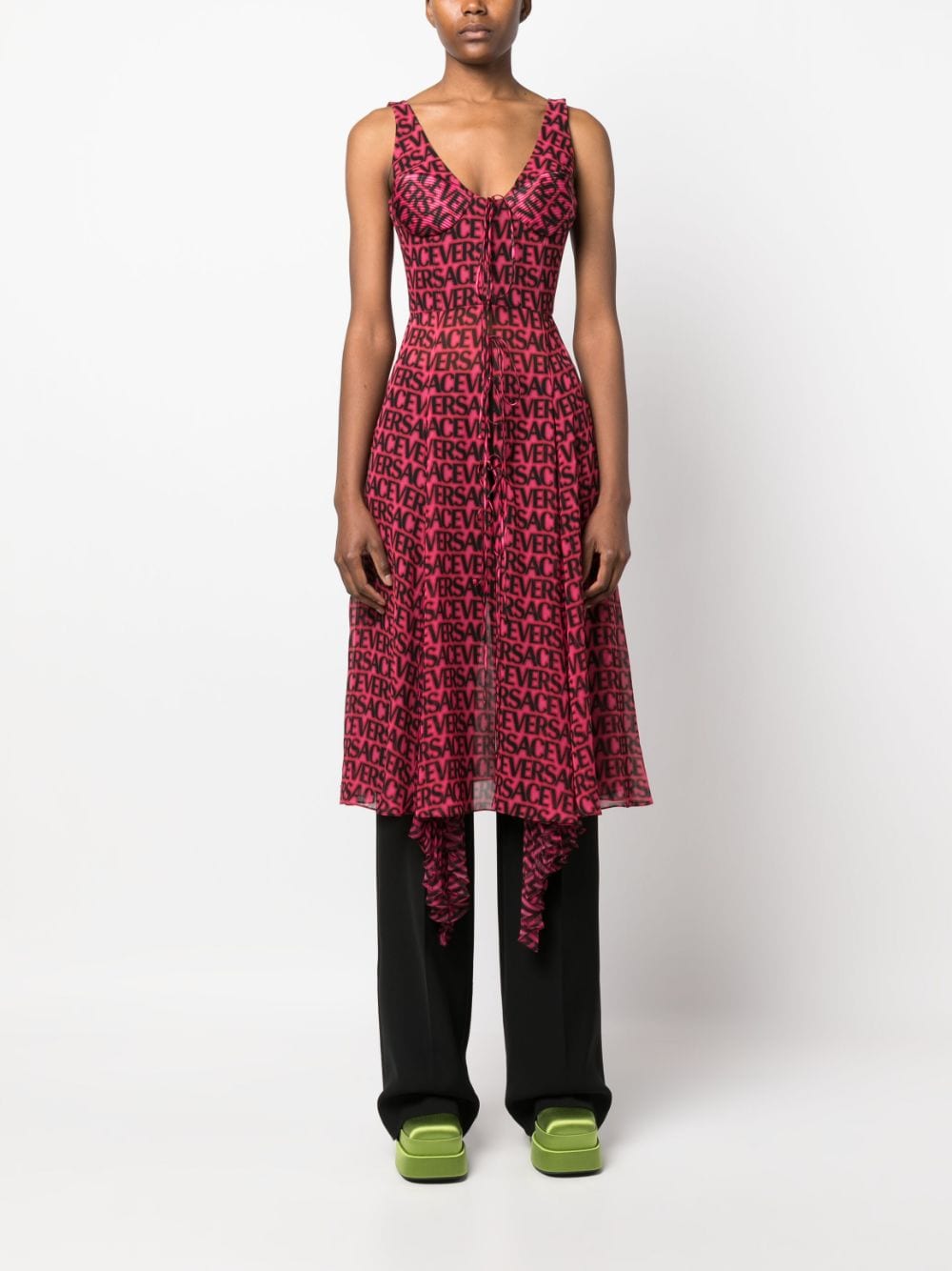Versace logo-print asymmetric-hem silk dress - Image 2