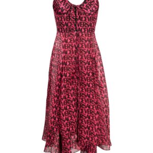 Versace logo-print asymmetric-hem silk dress